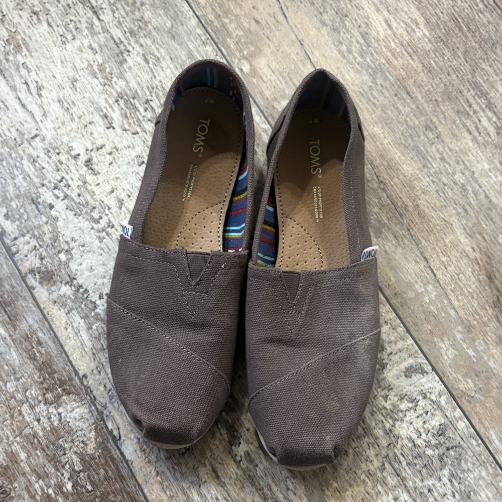 TOMS Taupe Canvas Slip-Ons